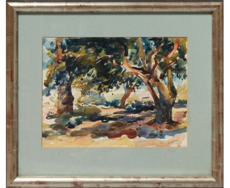 Wilke, Paul Ernst (1894-1972) Landschaft mit Bäumen. Aquarell/Papier, re. u. sign. und dat. (19)47. Sichtmaß ca. 27x 36 cm. P