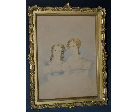 English School (19th century)Little Sisters, Portrait of Two Young Girlsinitialled WR and dated 1830, watercolour and pencil,