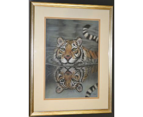 C K Evans (contemporary)Tiger with Reflectionsigned, pastel, 53cm x 37cm