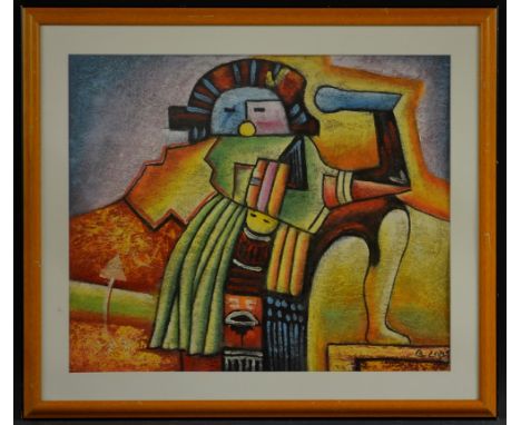 Bert (Ben) Long  (Bn.1949)Mayan Figuresigned, mixed media, 58cm x 50cm