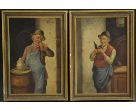 R BensarA pair, The Epicuressigned, oils on canvas, 30.5cm x 20.5cm 