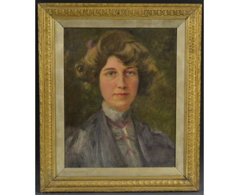 William Ramsden Brealey ROI RBA (1889 - 1949)Portrait of Mrs Vera Goodinscribed beneath re-lining, oil on canvas, 49cm x 39cm