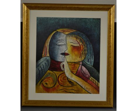 Bert (Ben) Long  (Bn.1949)Portrait of a Pensive Womansigned, mixed media, 62cm x 52cm