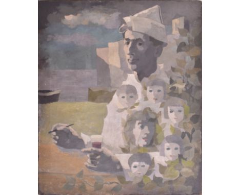 (ARR) John Verney (British, 1913-1993) Untitled self-portrait with family members, circa 1954-55Oil on canvasUnsignedUnframed