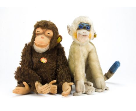 A Steiff Jocko monkey 1950s, with brown mohair, brown and black glass eyes, felt face, ears, hands and feet, white mohair chi