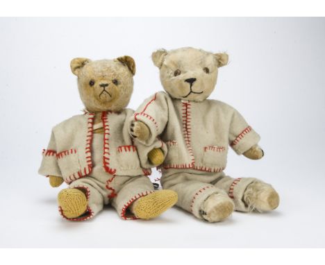 Wilhelm and Jahn, two Continental teddy bears, a white mohair teddy bear with velvet pads; and a Hermann type teddy bear, wea