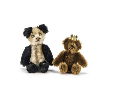 Two miniature Schuco teddy bears: a brown mohair Berlin bear with brass crown, metal framed jointed body - 2½in. (6.5cm.) hig