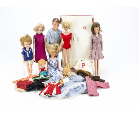 A Mattel Bubble-Cut Barbie, blonde in original red swim costume (ears very greened), a Francie in Checkmates; a Lady Penelope
