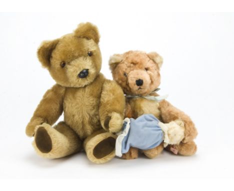 A post-war Chiltern musical mother and baby teddy bear, with synthetic plush - 9¼in. (23.5cm.) high (mechanism stuck); and a 