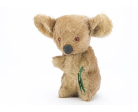 Dean’s Childsplay Koala, 1960s, with light brown mohair, orange plastic eyes, black compound nose, beige mohair front and ear