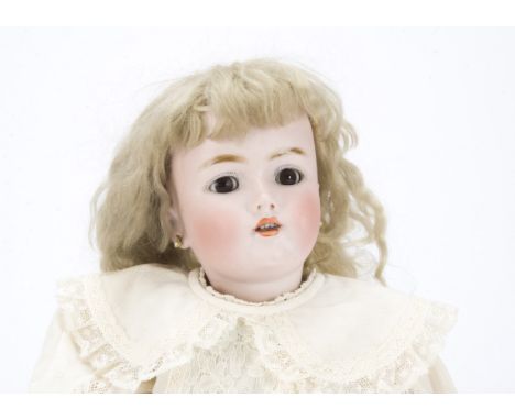 A Simon & Halbig for Heinrich Handwerck child doll, with brown sleeping eyes, blonde mohair wig, jointed composition body, cr