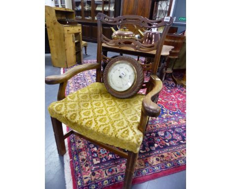 A GEO.III.MAHOGANY ARMCHAIR WITH PIERCED LADDER BACK.