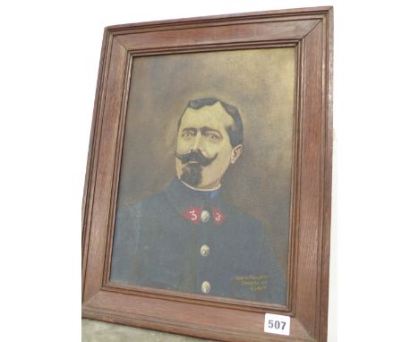 A.LAGON. (EARLY 20th.C.) A NAIVE PORTRAIT OF A MILITARY GENTLEMAN INSCRIBED FRENCH PRISONER OF WAR CAMP, 1916, AN OIL ON CANV