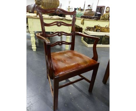A SET OF SIX GEO.III.STYLE MAHOGANY DINING CHAIRS WITH PIERCED LADDER BACKS.