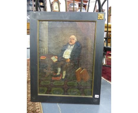 MID 19th.C.ENGLISH SCHOOL. A PORTRAIT OF A SEATED GENTLEMAN READING, OIL ON CANVAS. 61.5 x 46cms.