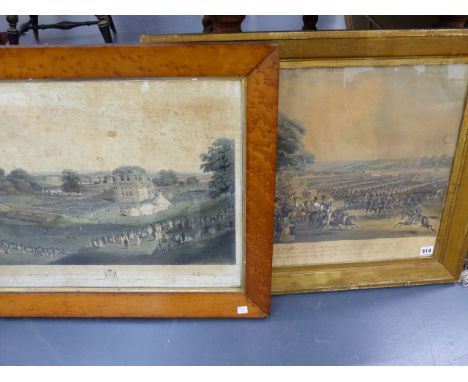 AFTER W.ALEXANDER  (19th.C.) A DINNER GIVEN TO THE KENTISH VOLUNTEERS, A HAND COLOURED PRINT IN A MAPLE FRAME.    46 x 58cms 