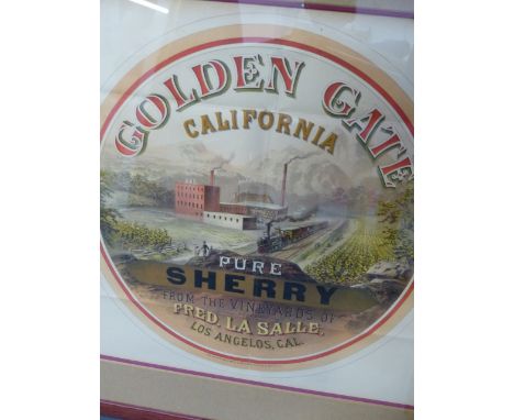 TWO VINTAGE ADVERTISING POSTERS GOLDEN GATE, CALIFORNIA, PURE PORT AND PURE SHERRY.