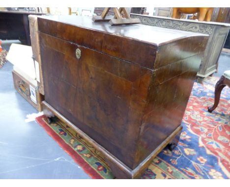A GEORGIAN WALNUT AND INLAID SILVER CHEST ON SHAPED BRACKET FEET.   W.88.
