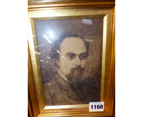 ATTRIBTED TO HENRY TREFFRY DUNN (1838-1899)  PORTRAIT AFTER DANTE GABRIEL ROSSETTI  PEN AND INK.    17 x 12cms.