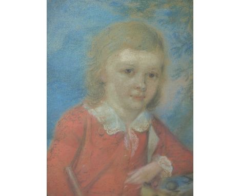 18th/19th.C. ENGLISH SCHOOL.  AN OVAL PORTRAIT OF A BOY WITH HIS DOG, PASTEL.   43.5 x 36cms.