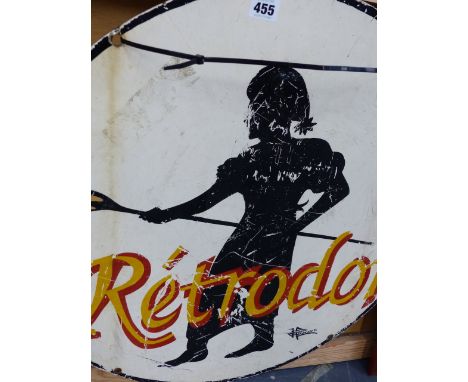 A VINTAGE DOUBLE SIDED ENAMEL SIGN RETRODOR.