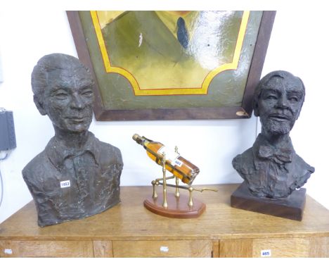 SYLVIA WARMAN (192202016) TWO PORTRAIT BUSTS OF GENTLEMEN, ONE SIGNED AND INSCRIBED, PATINATED RESIN.   LARGEST  H.58cms.