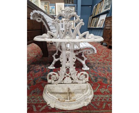 A white painted Coalbrookdale style iron stick stand