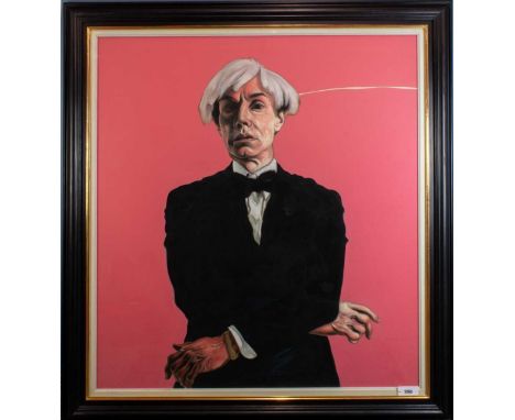 Michael Leventis (b.1944) ARR, Portrait of Andy Warhol, signed and dated 1985 verso, oil on canvas, 120.5 x 110.5cm, together