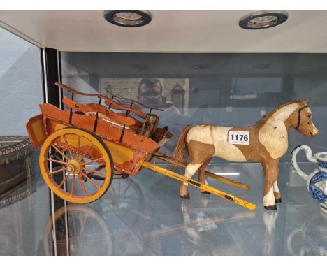 A scale model horse and cart, the latter inscribed for Model Farm Dairy