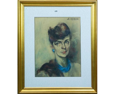 Slawa Sadlowska (20th Century) Polish ARR, Head and shoulders portrait of a fashionable lady, signed, pastels, 42 x 55cm.