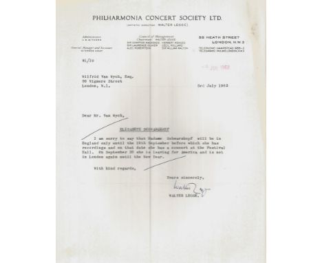 Classical music signed letters collection.  Amonst the signatures are Jeffrey Siegel, Geoffrey  Parsons, Walter Legge, Wilfri