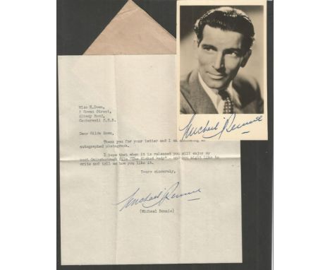 Michael Rennie signed photo and typed signed letter. Typed letter, dated 1945 signed by actor Michael Rennie (1909 - 1971). H