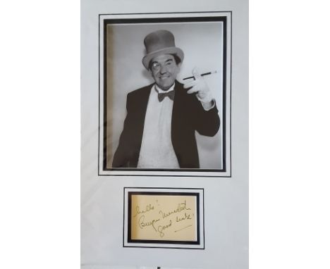  Burgess Meredith signed presentation. 20cm x 25cm, 10 x 8 inches image double 3D mounted in acid free mountboard with an aut