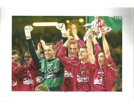Liverpool FC footballers autographed photo. Superb 8x12 colour photo from the 2001 Worthington Cup Final signed by Robbie Fow
