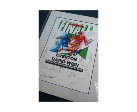 Everton players signed print. Paper print copy of the front of an Everton v Rapid Vienna programme for the 1985 European Cup 