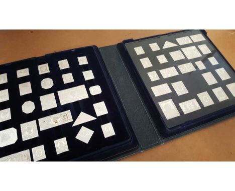 Boxed Collection of Silver Stamps. Rare complete set of International Society of Postmasters official sterling silver proofs 