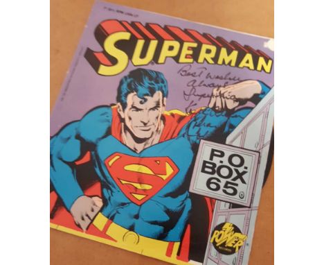 Kirk Alyn signed Superman record. 7 inch record of an early recording of a Superman story, autographed on the front by Kirk A