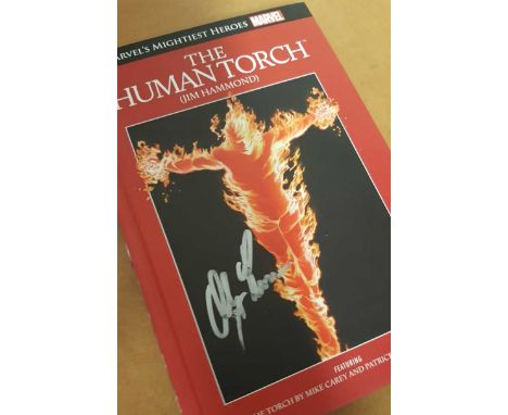 Chris Evans autographed book. Marvels Mightiest Heroes graphic novel - The Human Torch. Autographed on the front in silver in