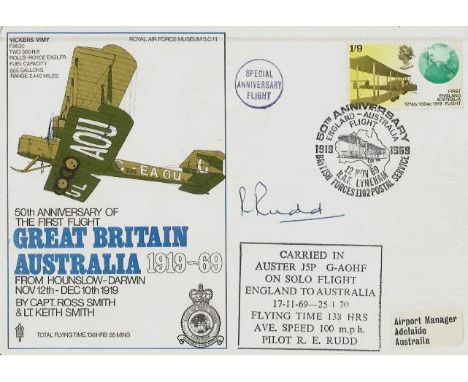 50th Ann First Flight GB - Australia flown cover. 1969 RAF Museum SC11c 50th Anniversary of the First Flight Great Britain to