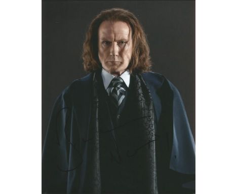Bill Nighy autographed photo. 8x10 inch colour photograph autographed by Bill Nighy seen here as Rufus Scrimgeour in Harry Po