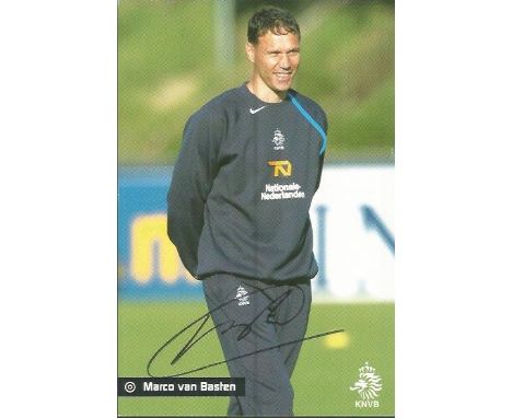 Marco van Basten signed colour promo card.  Dutch football manager and former player.   Good condition.  All items come with 