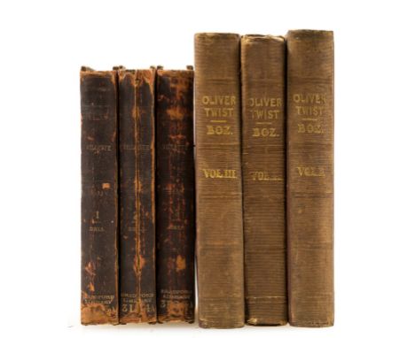 Dickens (Charles) Oliver Twist, 3 vol., second edition, second issue with titles dated 1839, half-titles, etched frontispiece