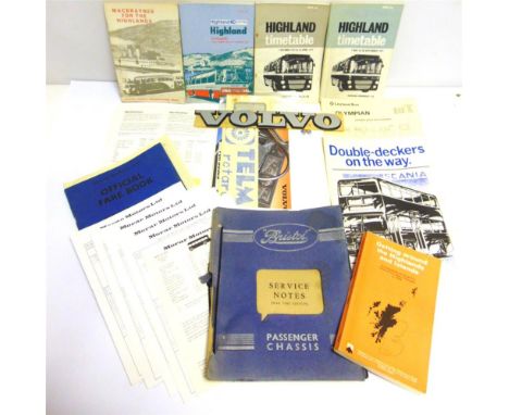 ASSORTED BUS &amp; COACH EPHEMERA  comprising Bristol 'K' &amp; 'L' Type Passenger Chassis Service Notes [War time Edition]; 