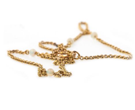 EARLY TWENTIETH CENTURY OPAL SET CHAIN NECKLACE, formed by small belcher links and set with four spherical opals, each 3.7mm 