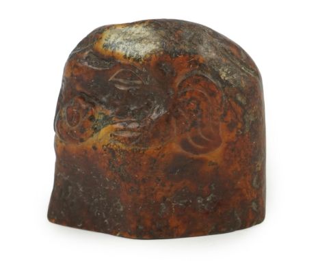 A Chinese russet skin jade elephant head literati seal, Qing dynasty, three character seal script matrix, 10cm high Natural i