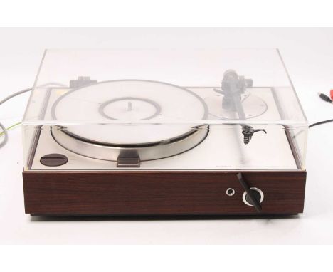 A Luxman PD-300 Vacuum Dic Stabilizer Belt Drive Turntable, with Rega RB300 tonearm and Ortofon cartridge in a faux rosewood 