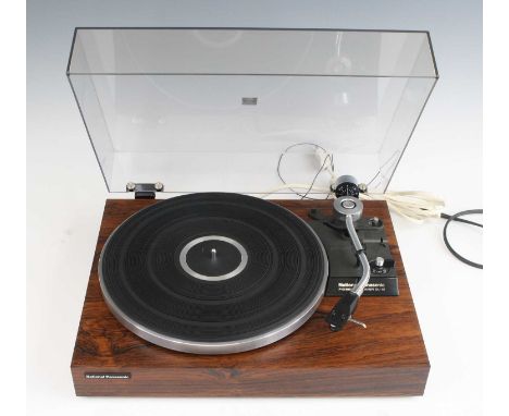 A National Panasonic F.G. Servo turntable, model SL-18, on a faux rosewood base with perspex cover, with instruction manual, 