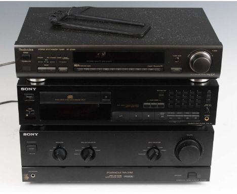 A collection of stereo equipment to include a Sony F540E integrated stereo amplifier, serial no.601031, w.43, d.33, h.15cm, a