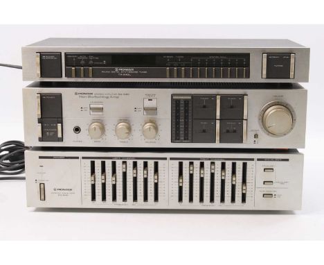 A collection of Pioneer audio equipment to include an SA-940 stereo amplifier, SG-540 graphic equalizer, PD-M9OX compact disc