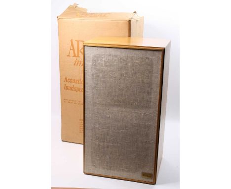 A pair of AR-3a teak cased loudspeakers, serial no.15898, w,36, d.29, h.63.5cm, in original boxes and packaging, together wit